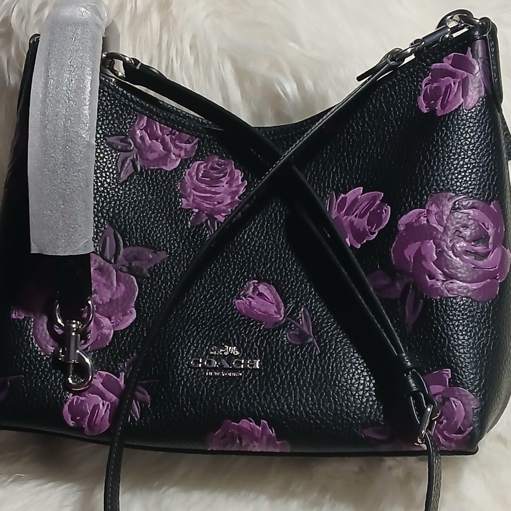 Coach Black and Purple Floral Laurel Shoulder Bag - Picture 2 of 12